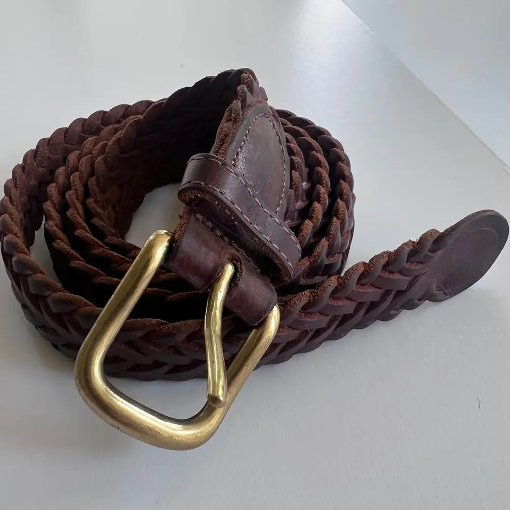 Vintage Braided Brown Genuine Leather Belt Size 39 Made in Mexico Woven Unisex